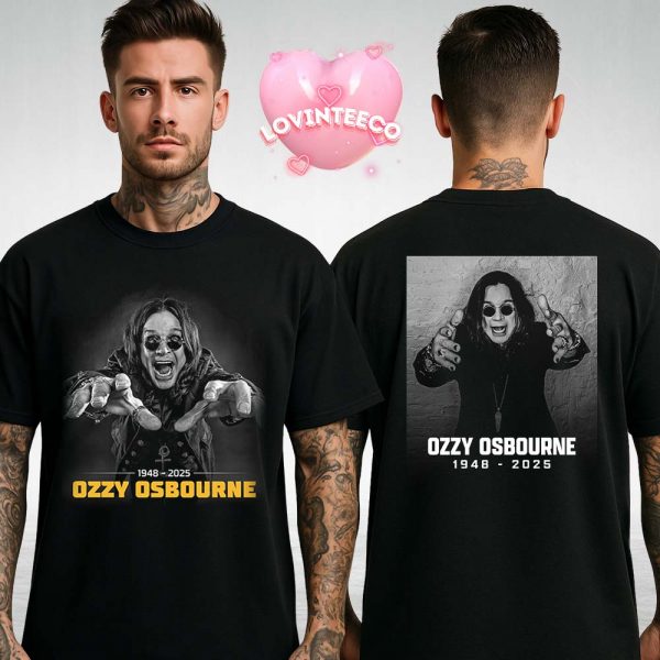 Ozzy Osbourne Tribute Shirt Front Reach Back Gothic Wall Pose 2025 Two Sides Unisex T-Shirt