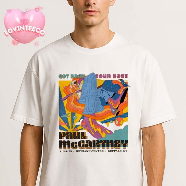 Paul McCartney Tour Artwork At KeyBank Center In Buffalo NY 2025 Psychedelic Guitar Illustration Unisex T-Shirt