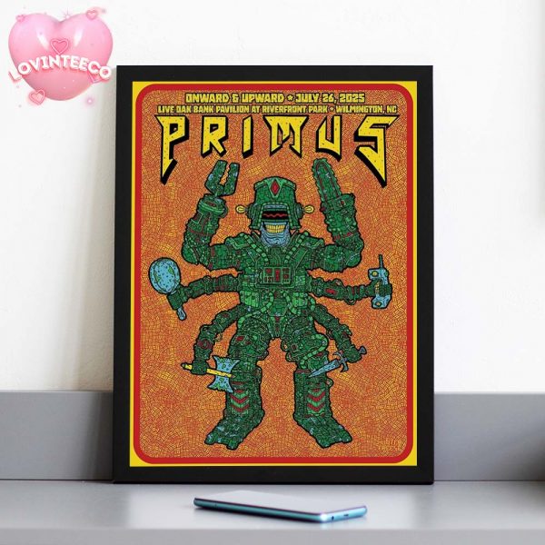 Primus Live Show Poster At Riverfront Park In Wilmington NC On July 26 2025 Robot Monster Theme Home Decor Poster Canvas