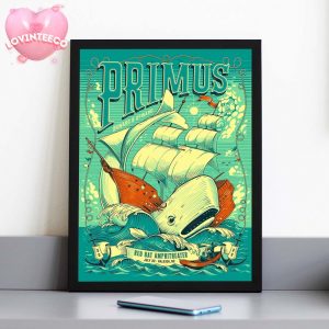Primus Poster At Red Hat Amphitheater In Raleigh NC On July 23 2025 Featuring Whale Ship Illustration Home Decor Poster Canvas