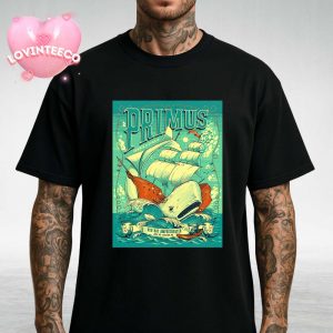 Primus Poster At Red Hat Amphitheater In Raleigh NC On July 23 2025 Featuring Whale Ship Illustration Unisex T-Shirt