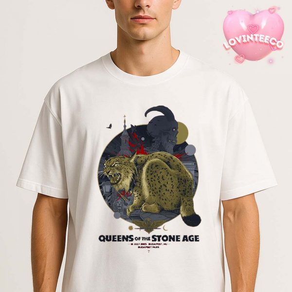 Queens Of The Stone Age Live Show Poster In Budapest Hungary On July 19 2025 Wild Cat Skull Gothic Art Unisex T-Shirt