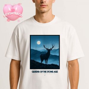 Queens Of The Stone Age Poster In Munich Germany On July 25 2025 Blue Moon Deer Landscape Print Unisex T-Shirt