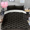 Queen Gucci Luxury Big Logo With Vintage Monogram Background Bedding Set