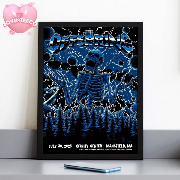 The Offspring Concert Print At Xfinity Center In Mansfield MA 2025 Skeleton Lightning Artwork Home Decor Poster Canvas