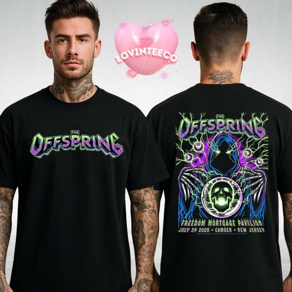 The Offspring Tour Poster At Freedom Mortgage Pavilion In Camden New Jersey 2025 Skeleton Energy Theme Two Sides Unisex T-Shirt