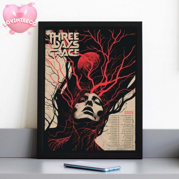 Three Days Grace Poster For 2025 Tour With Red Veins And Face Artwork Home Decor Poster Canvas
