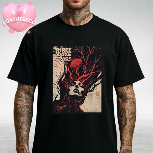 Three Days Grace Poster For 2025 Tour With Red Veins And Face Artwork Unisex T-Shirt