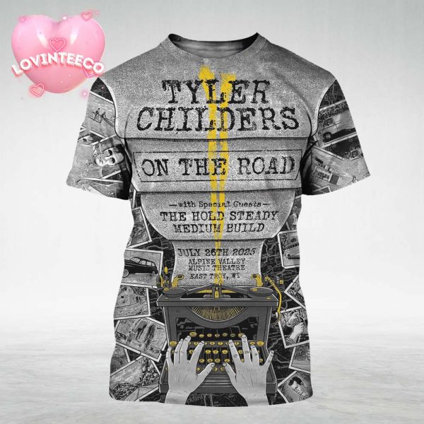 Tyler Childers Tour Poster With Typewriter And Photo Art At Alpine Valley In East Troy WI July 26 2025 All Over Print Shirt