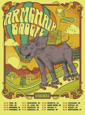 Armchair Boogie Tour Poster On Fall Tour 2025 In USA Cities Colorful Psychedelic Elephant Artwork