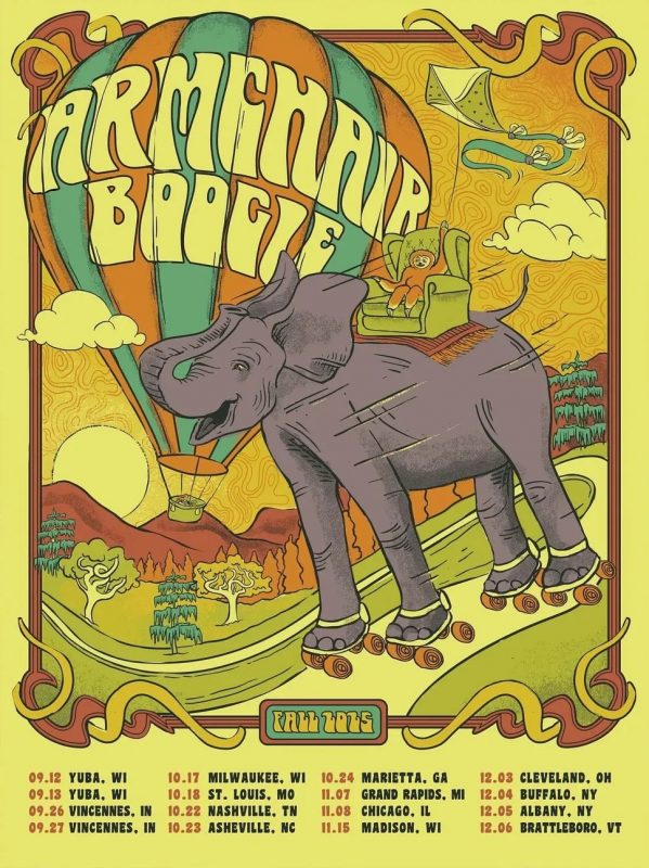 Armchair Boogie Tour Poster On Fall Tour 2025 In USA Cities Colorful Psychedelic Elephant Artwork