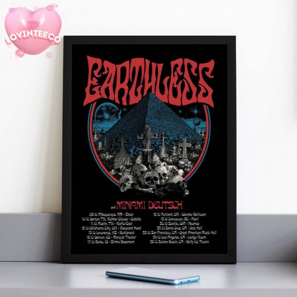 Earthless Tour Poster In October 2025 With Skull Pyramid Artwork And Red Psychedelic Font Home Decor Poster Canvas