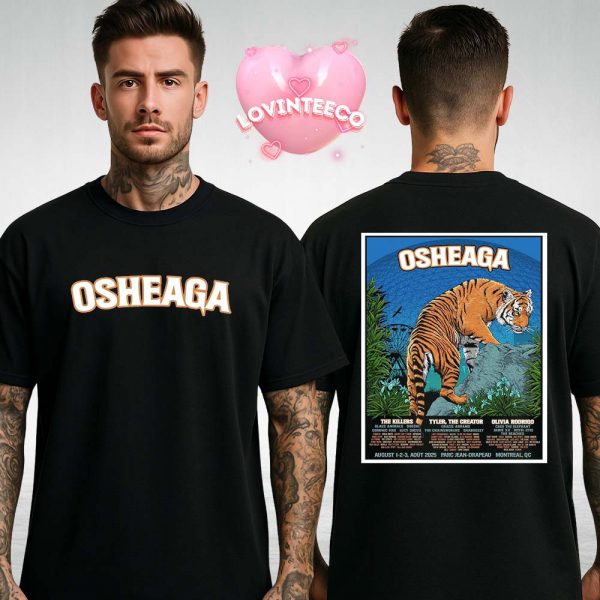 Osheaga Festival Poster In Montreal QC On August 1 To 3 2025 With Tiger Dome Nature Illustration Two Sides Unisex T-Shirt