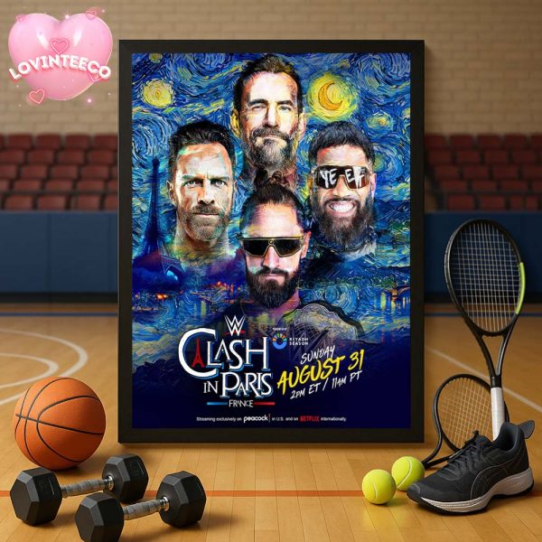 Paris Clash Under The Starry Night Sky Designed For Van Gogh Style on August 31 in France Home Decor Poster Canvas