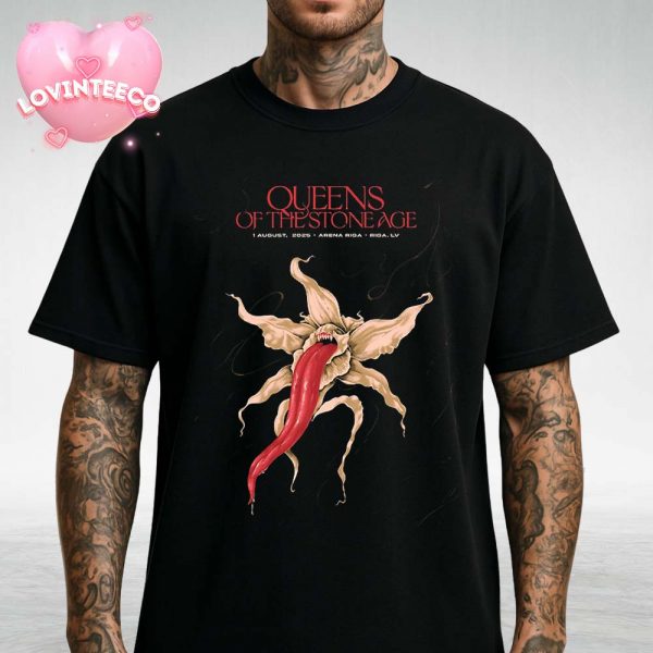 Queens Of The Stone Age Concert Poster At Arena Riga In Riga LV On August 1 2025 Surreal Tongue Orchid Artwork Unisex T-Shirt