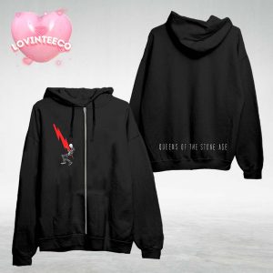 Queens Of The Stone Age Lightning Bolt Black Zip Hoodie With Skeleton Graphic Band Merch