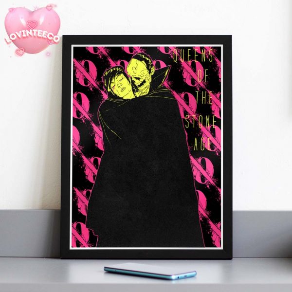 Queens Of The Stone Age Like Clockwork Poster With Neon Vampire Design And Flocked Pink Logo Background Home Decor Poster Canvas