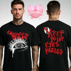 Queens Of The Stone Age T-Shirt Keep Your Eyes Peeled With Melting Clock Eye Graphic Two Sides Unisex T-Shirt