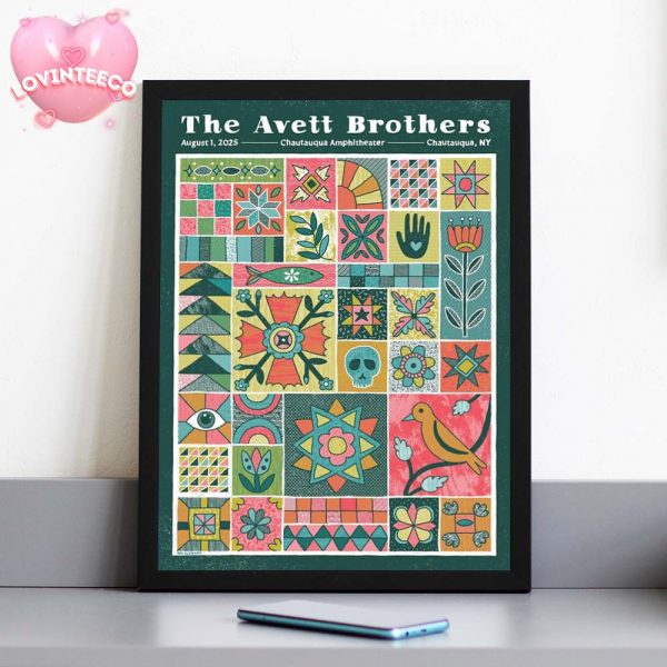 The Avett Brothers Poster At Chautauqua Amphitheater In Chautauqua NY On August 1 2025 Patchwork Folk Design Home Decor Poster Canvas