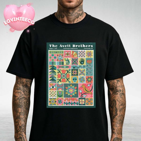The Avett Brothers Poster At Chautauqua Amphitheater In Chautauqua NY On August 1 2025 Patchwork Folk Design Unisex T-Shirt