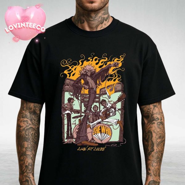 The Who Live Performance Poster At Leeds In UK 2025 Fiery Stage Illustration Vintage Style Unisex T-Shirt